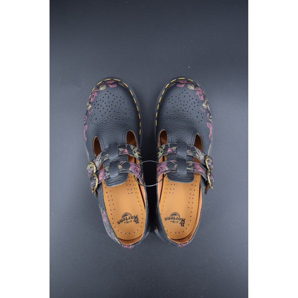 Dr. Martens 8065 Mary Jane Women Black Floral Rose Double Buckle T-Strap Shoes - Picture 5 of 9